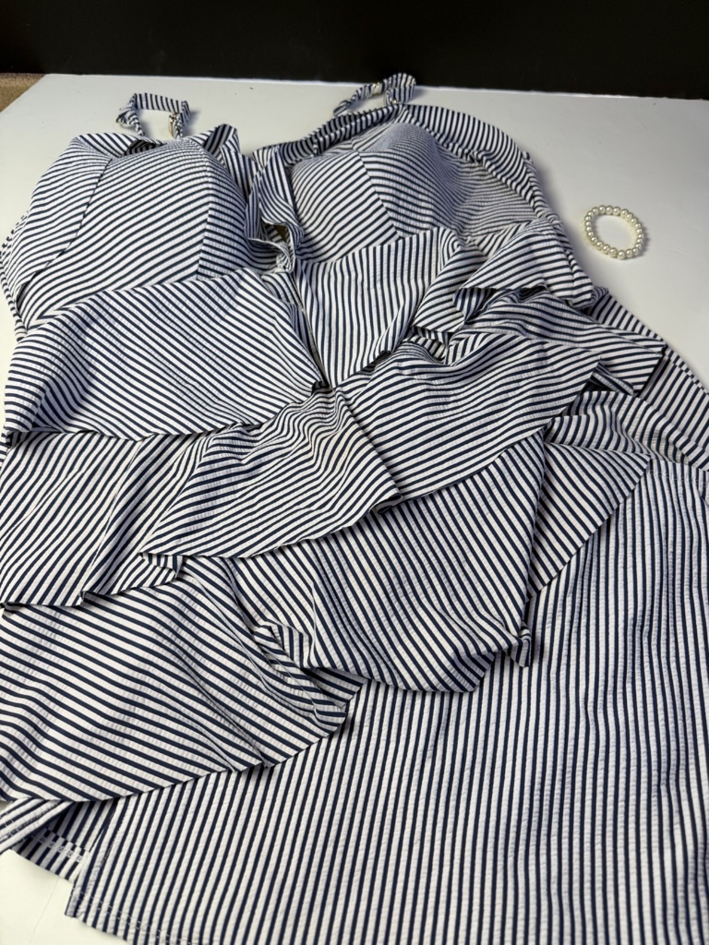 Swim by Cacique Striped Navy & White Two-Piece Skirt Set - Picture 13 of 14